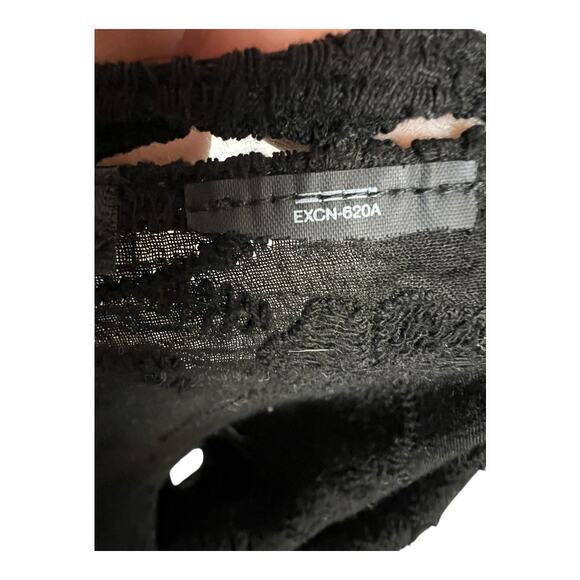 Womens Black Boho Cutout Top Floral Batwing Laser cut OS Tie Front Witchy - Picture 6 of 11